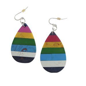 Teardrop Dangle Drop Fashion Earrings Colorful Marbled Striped Rainbow Plastic